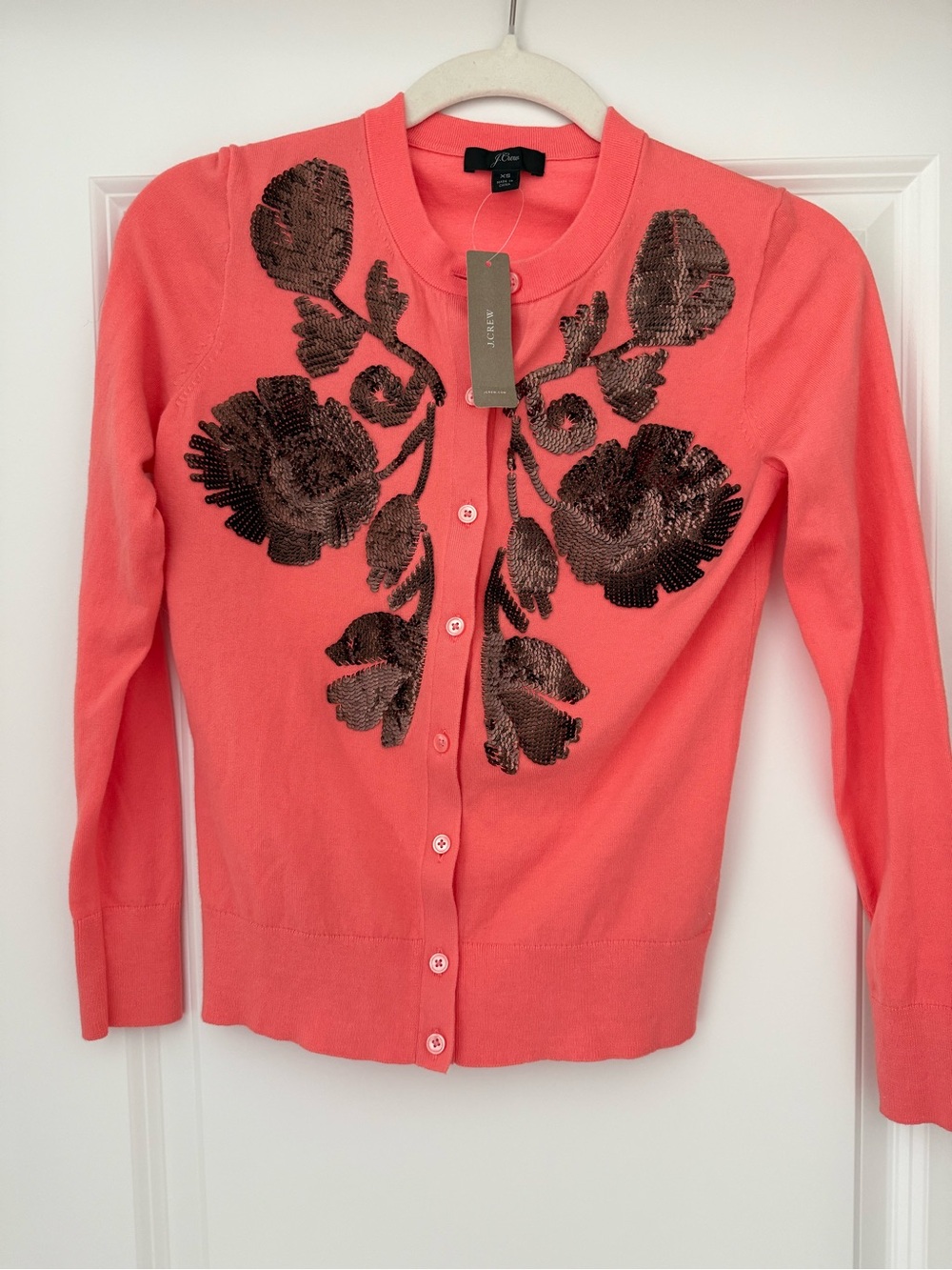 NEW WITH TAGS J. Crew Coral Sequin Floral Cardigan Sweater